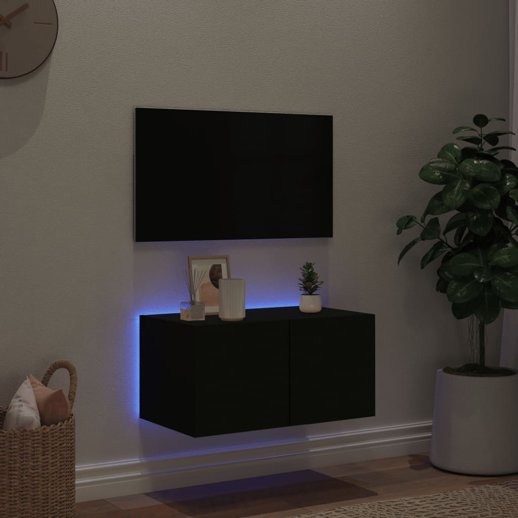 Mobile TV a Parete con Luci LED Nero 60x35x31 cm