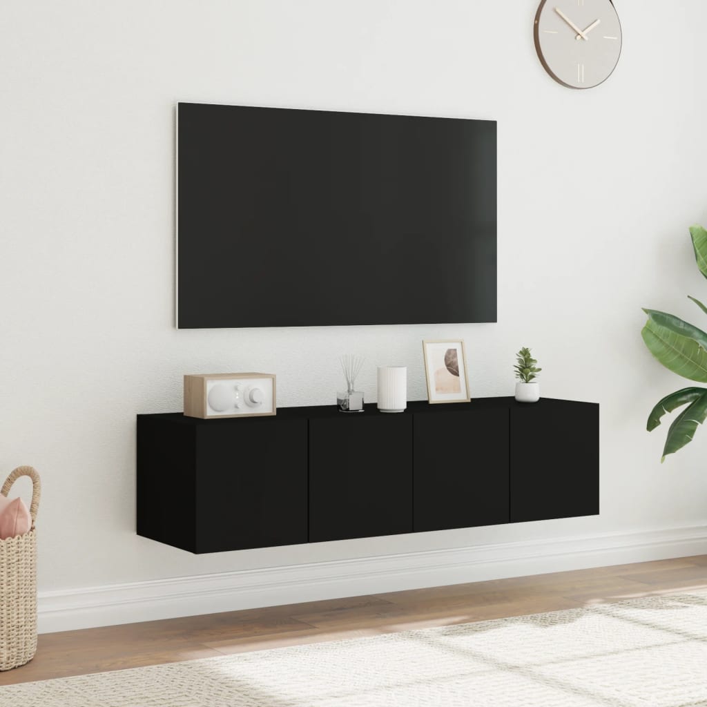 Mobili TV a Parete con Luci LED 2pz Neri 60x35x31 cm