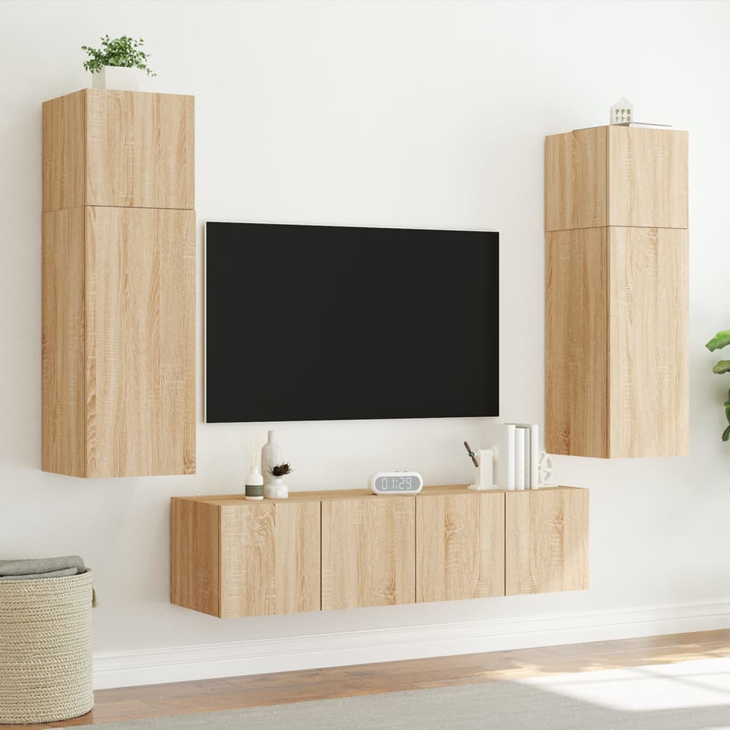 Mobile TV a Parete con Luci LED Rovere Sonoma 60x35x31 cm