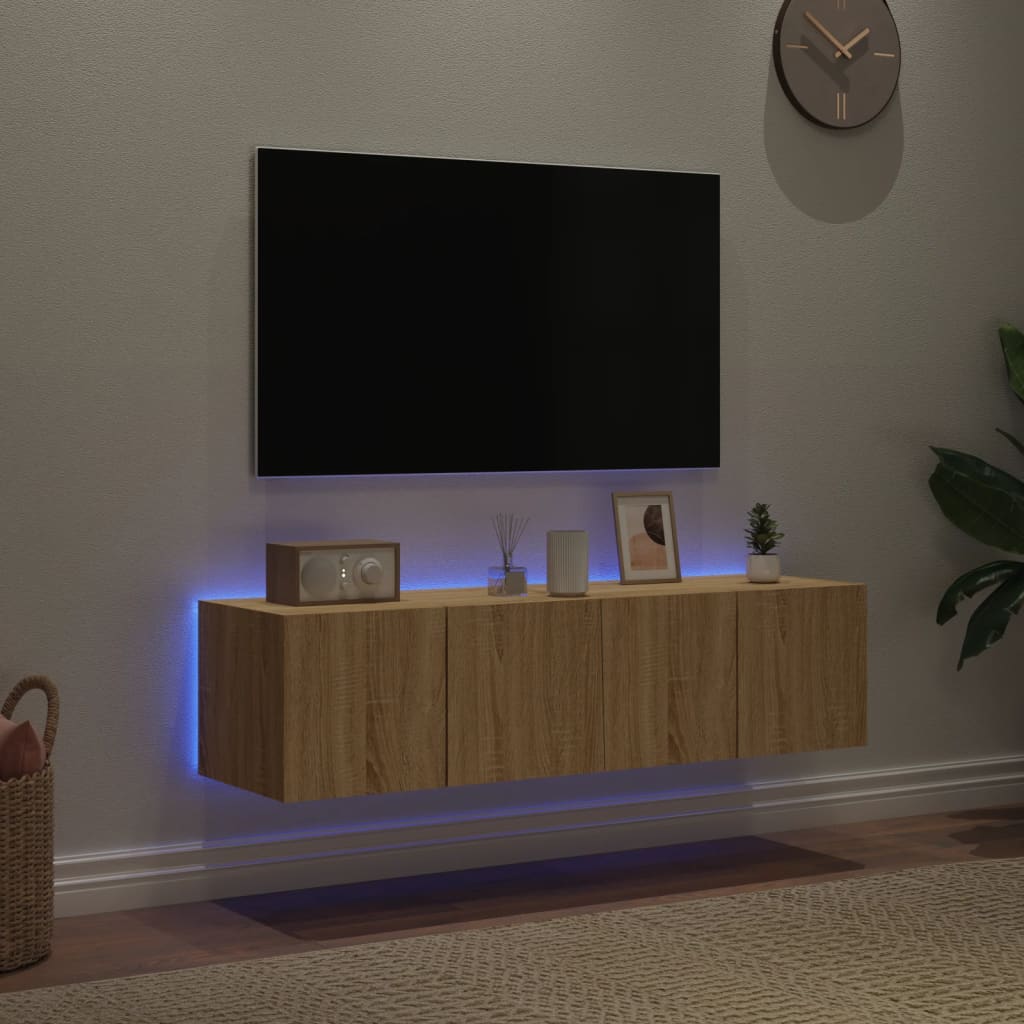 Mobili TV a Parete con Luci LED 2pz Rovere Sonoma 60x35x31 cm