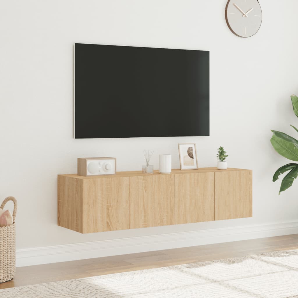 Mobili TV a Parete con Luci LED 2pz Rovere Sonoma 60x35x31 cm