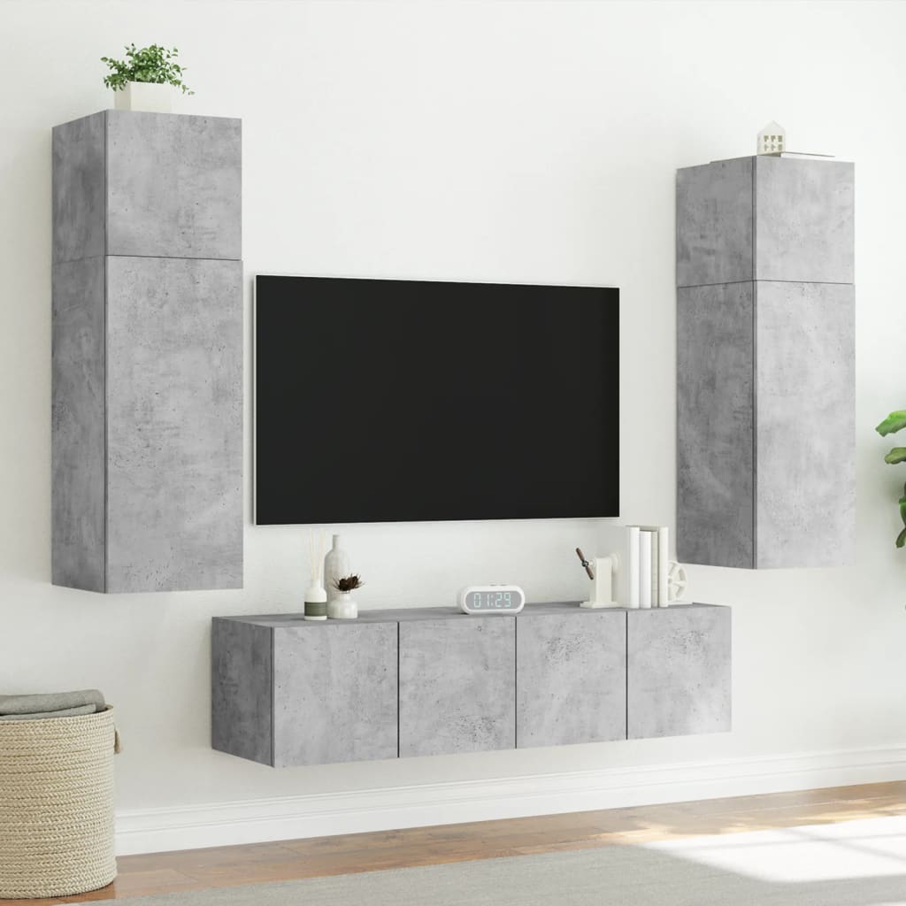 Mobile TV a Parete con Luci LED Grigio Cemento 60x35x31 cm