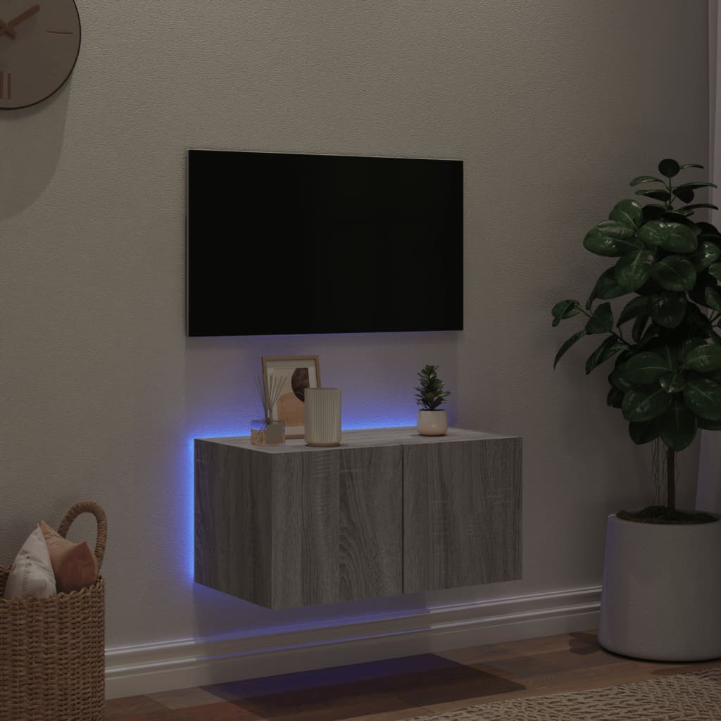 Mobile TV a Parete con Luci LED Grigio Sonoma 60x35x31 cm