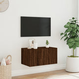 Mobile TV a Parete con Luci LED Rovere Marrone 60x35x31 cm