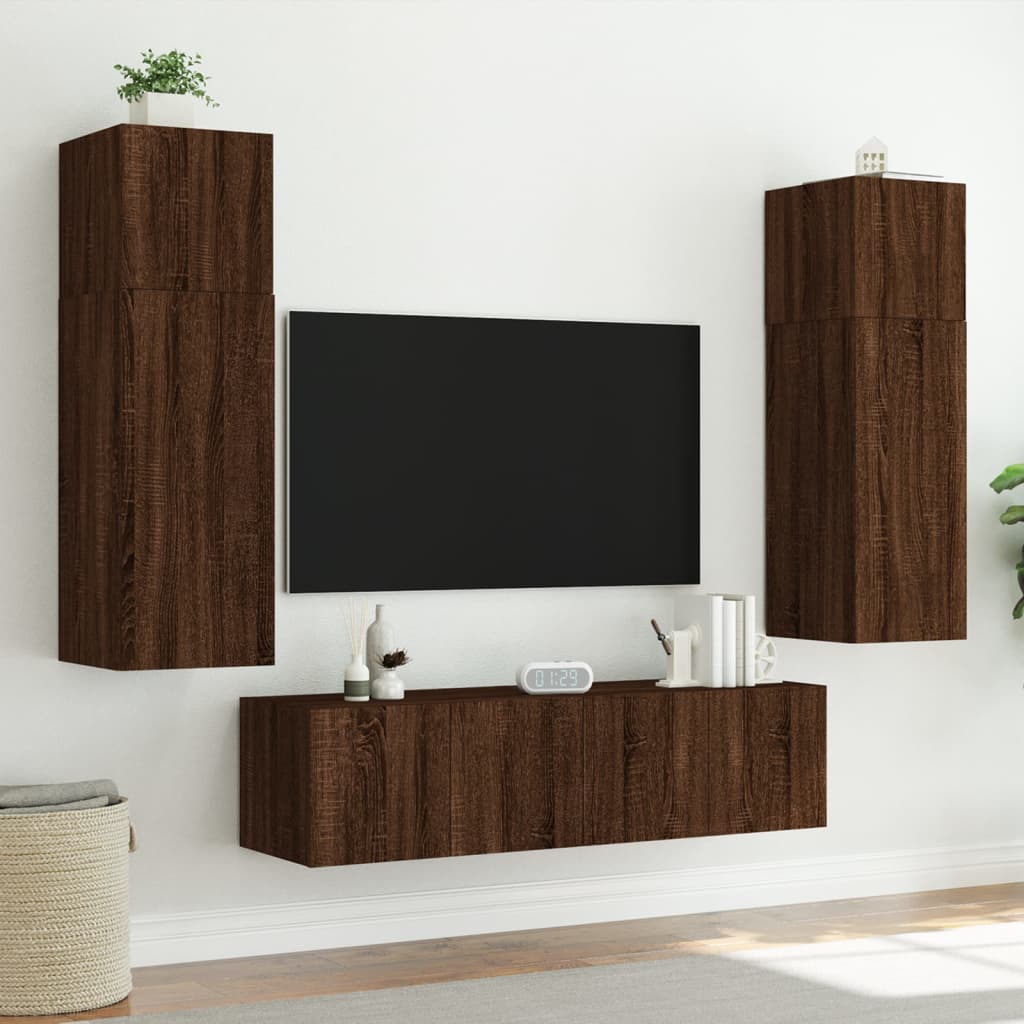 Mobile TV a Parete con Luci LED Rovere Marrone 60x35x31 cm