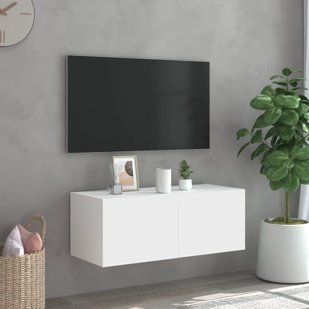 Mobile TV a Parete con Luci LED Bianco 80x35x31 cm