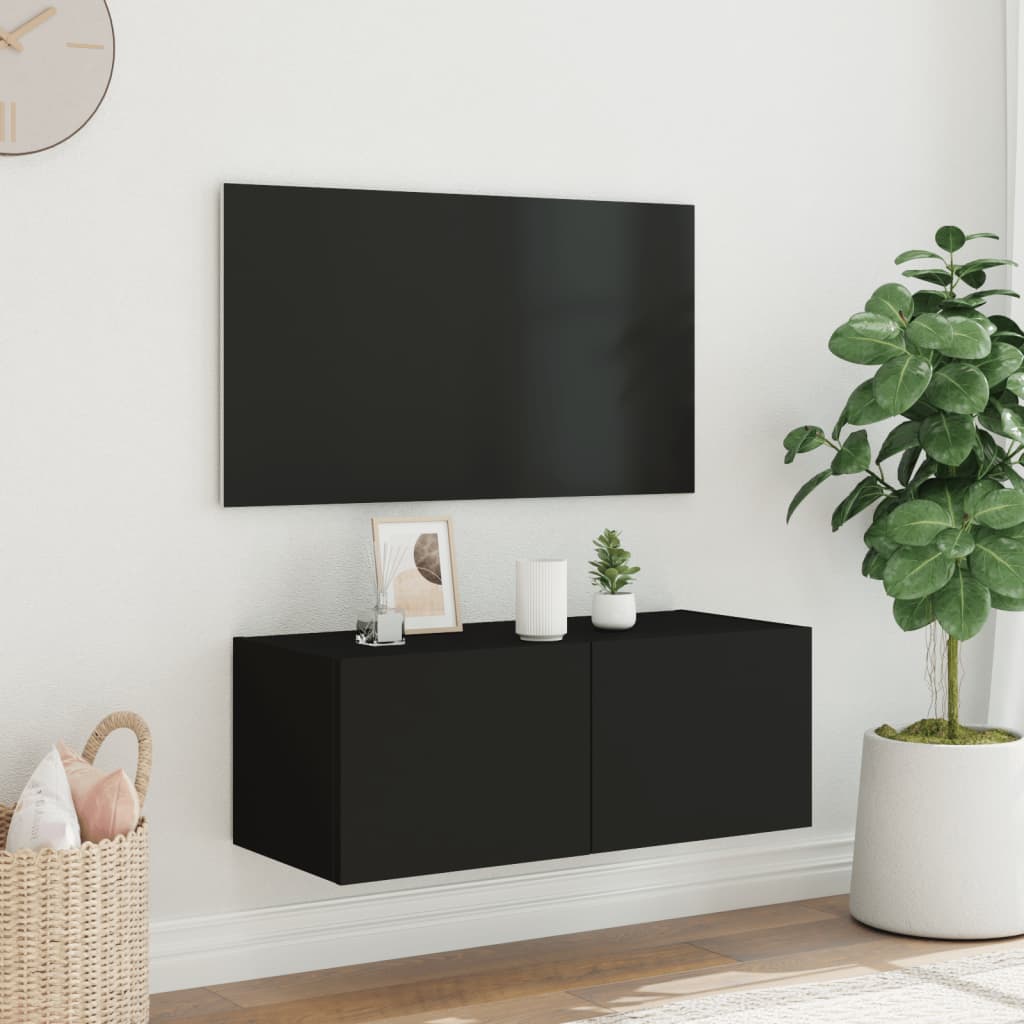 Mobile TV a Parete con Luci LED Nero 80x35x31 cm