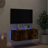 Mobile TV a Parete con Luci LED Rovere Fumo 80x35x31 cm