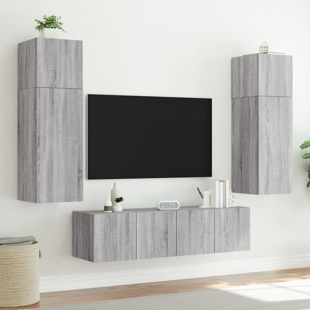 Mobili TV a Parete con Luci LED 2pz Grigio Sonoma 80x35x31 cm