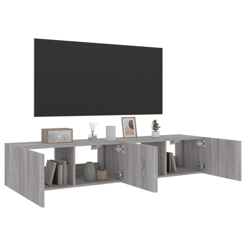 Mobili TV a Parete con Luci LED 2pz Grigio Sonoma 80x35x31 cm