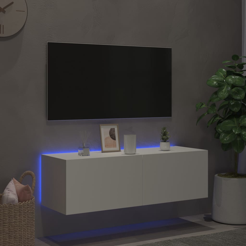 Mobile TV a Parete con Luci LED Bianco 100x35x31 cm