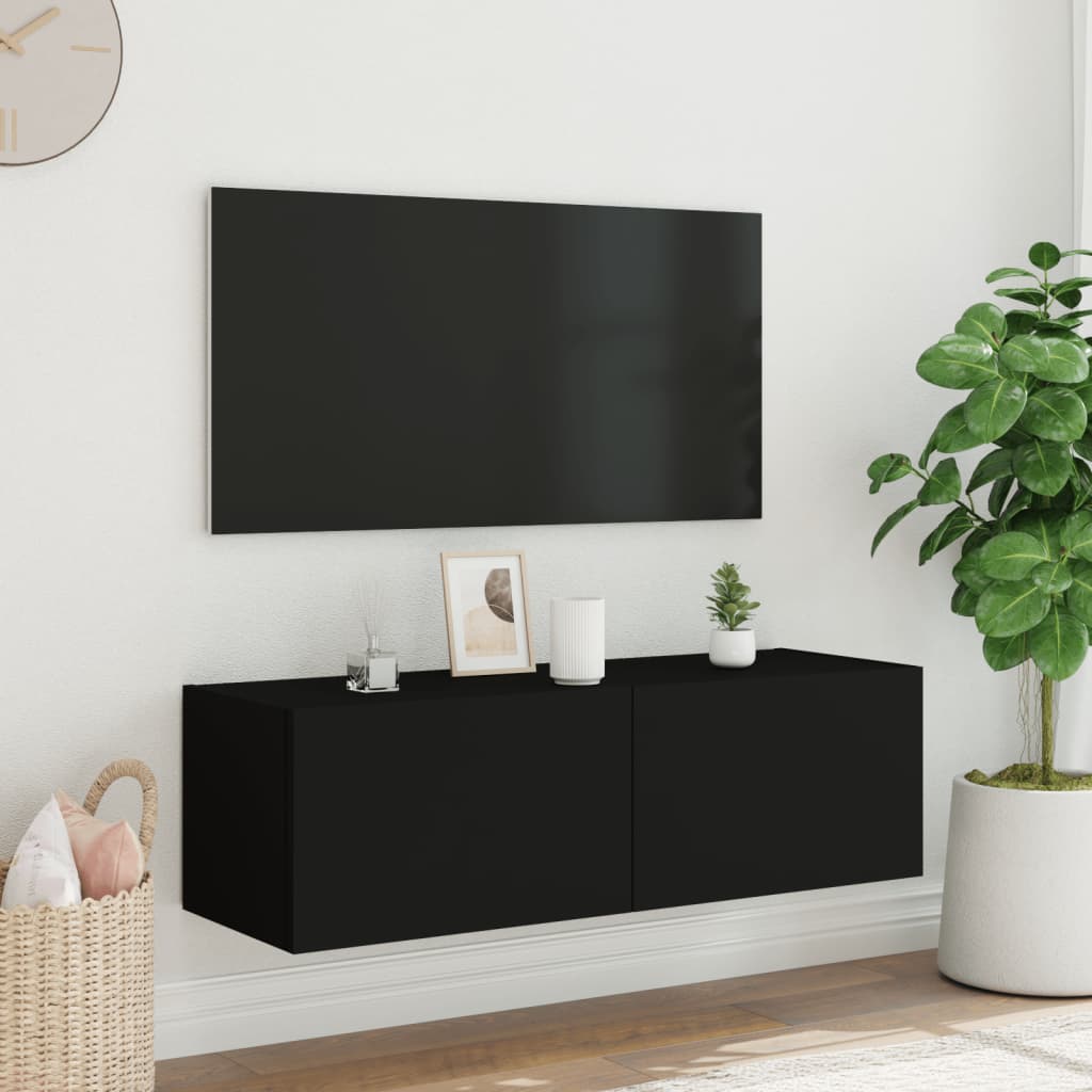 Mobile TV a Parete con Luci LED Nero 100x35x31 cm