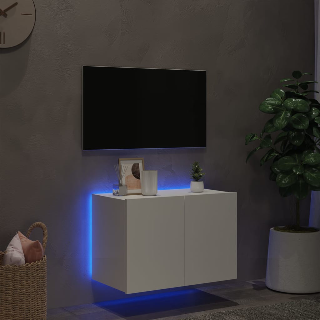 Mobile TV a Parete con Luci LED Bianco 60x35x41 cm