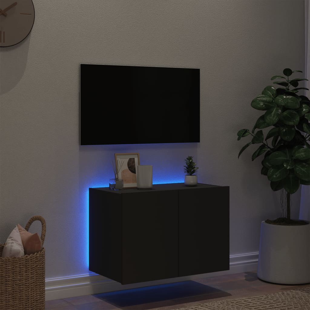 Mobile TV a Parete con Luci LED Nero 60x35x41 cm