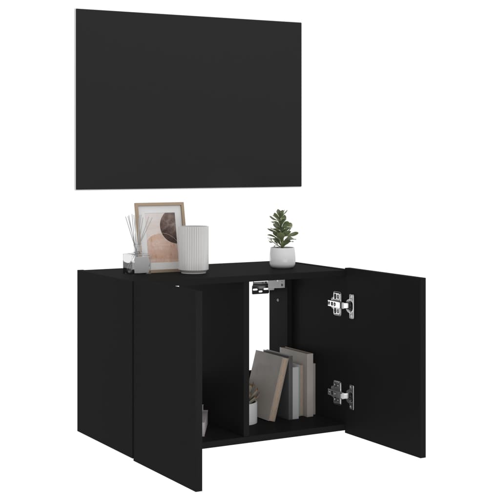 Mobile TV a Parete con Luci LED Nero 60x35x41 cm