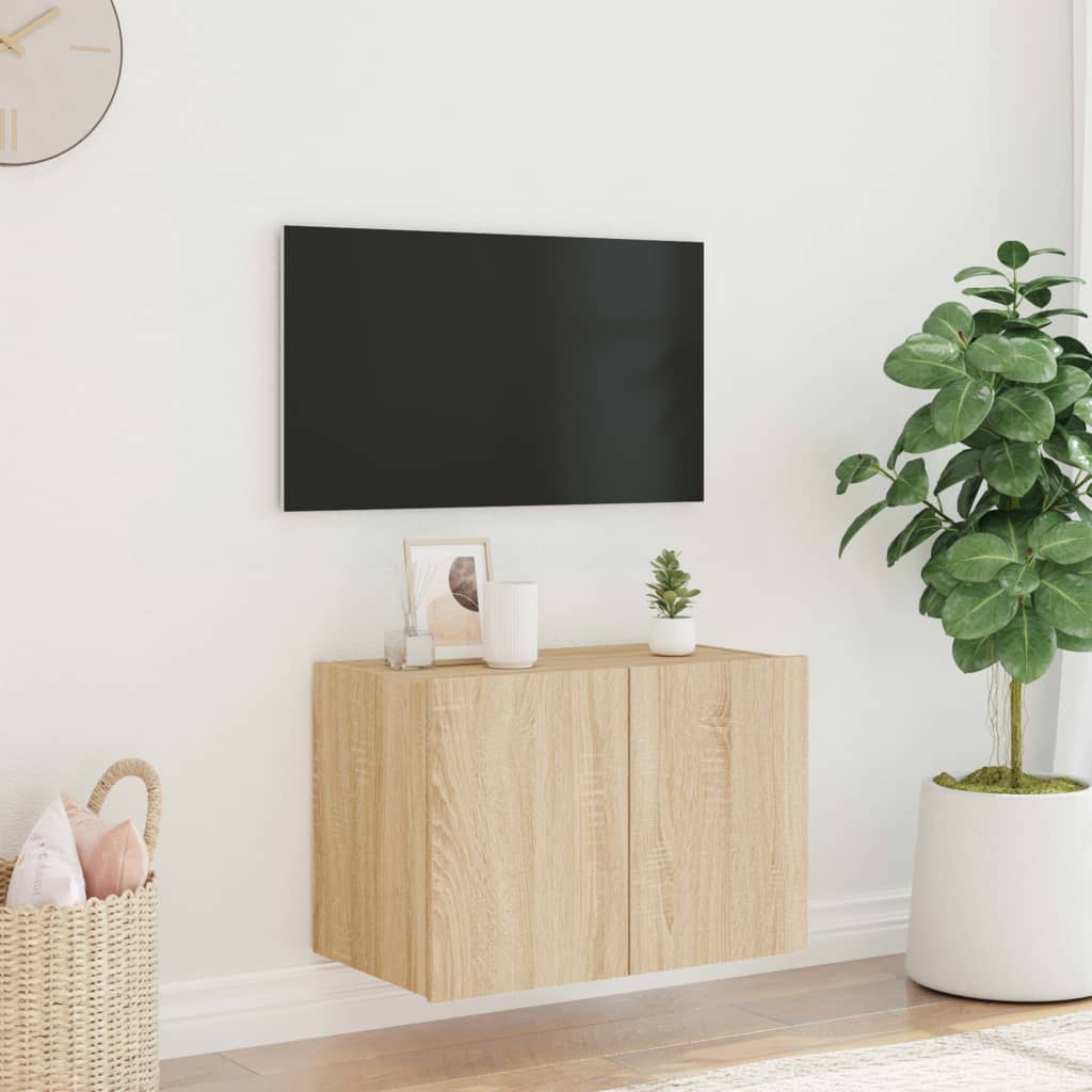 Mobile TV a Parete con Luci LED Rovere Sonoma 60x35x41 cm