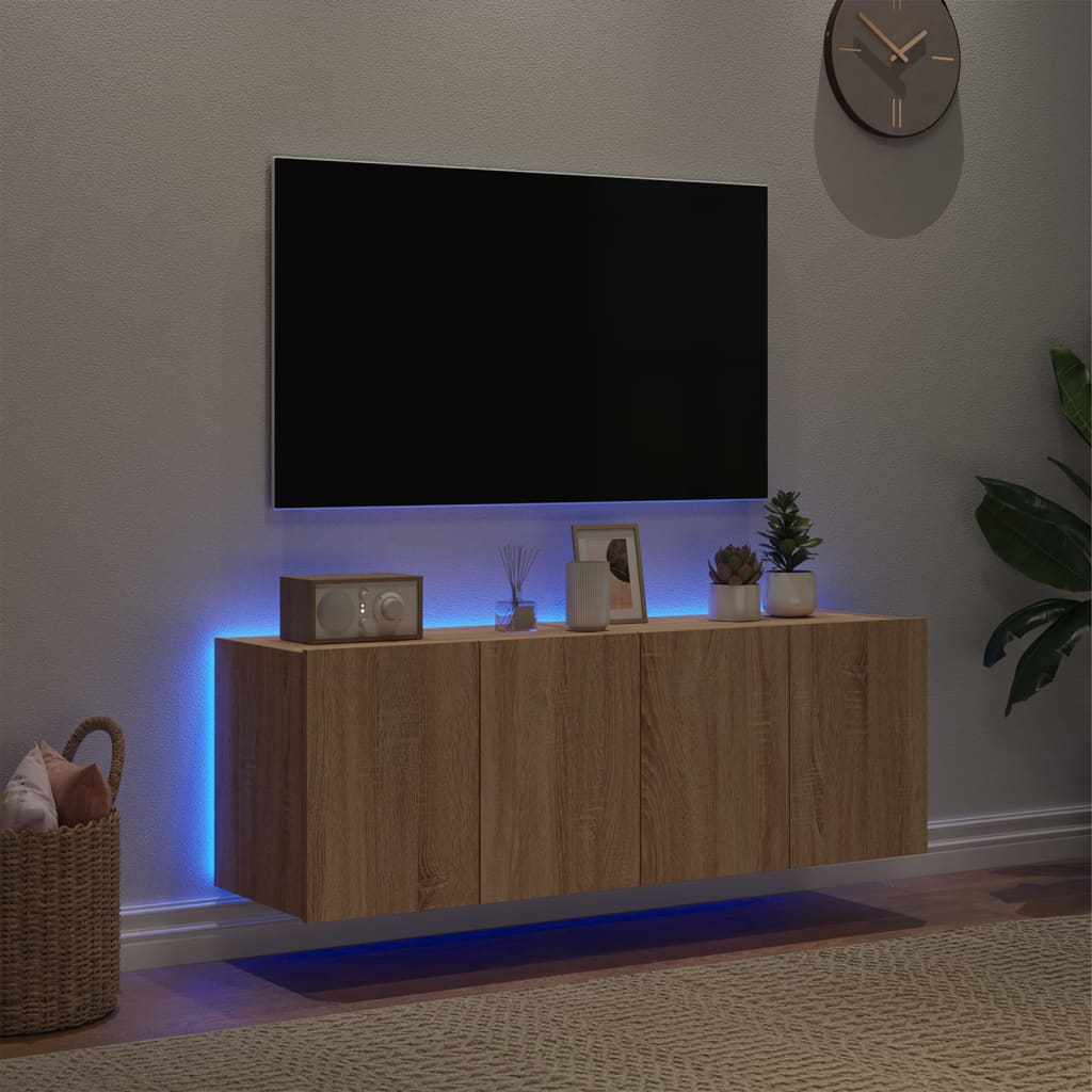 Mobili TV a Parete con Luci LED 2pz Rovere Sonoma 60x35x41 cm