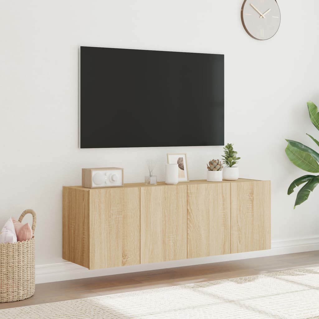 Mobili TV a Parete con Luci LED 2pz Rovere Sonoma 60x35x41 cm