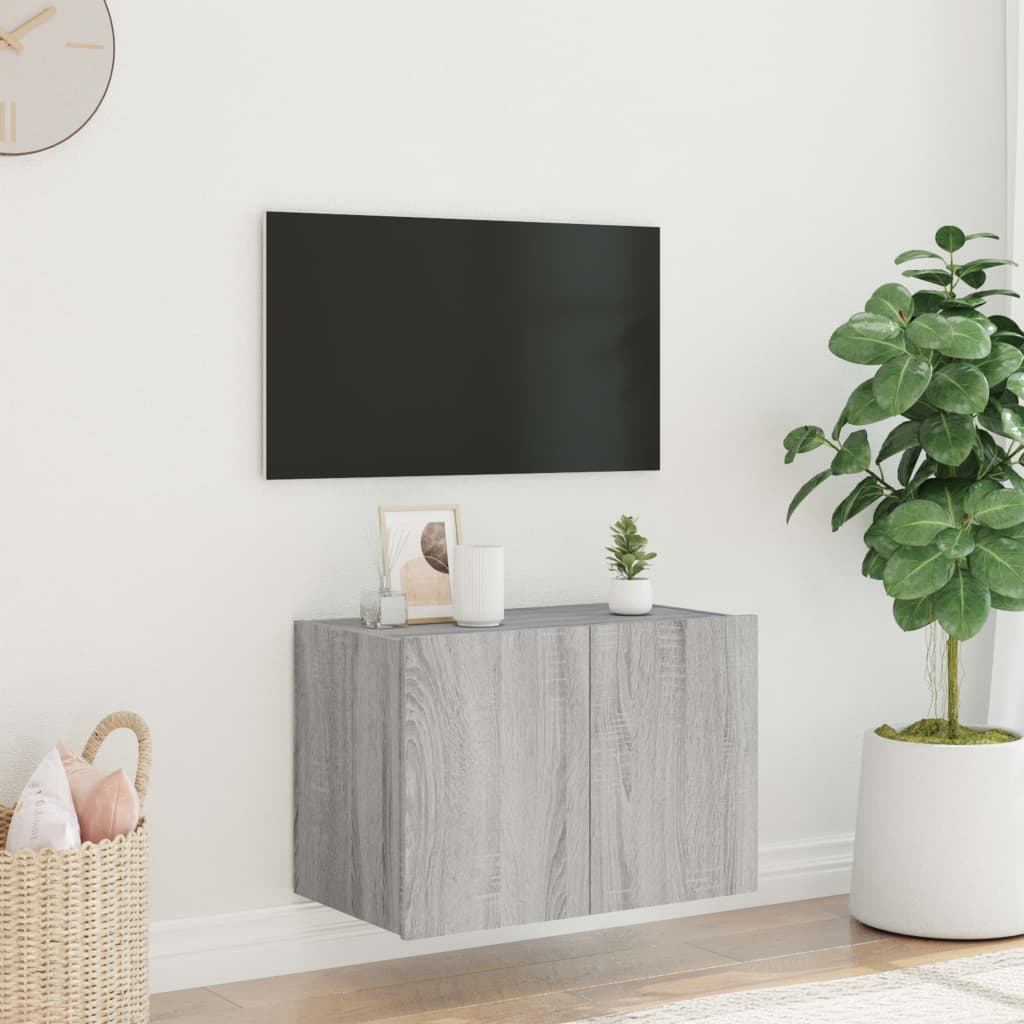 Mobile TV a Parete con Luci LED Grigio Sonoma 60x35x41 cm