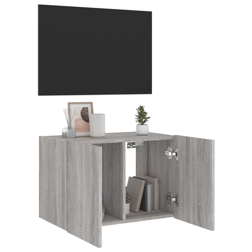 Mobile TV a Parete con Luci LED Grigio Sonoma 60x35x41 cm