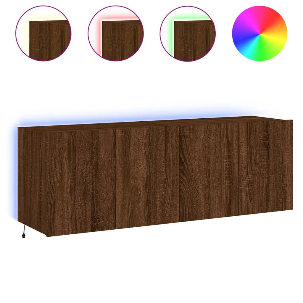 Mobili TV a Parete con Luci LED 2pz Rovere Marrone 60x35x41 cm