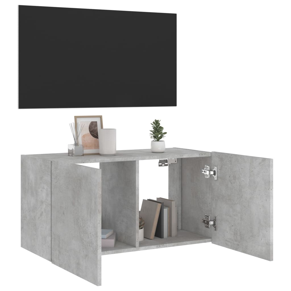 Mobile TV a Parete con Luci LED Grigio Cemento 80x35x41 cm