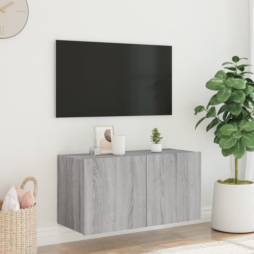 Mobile TV a Parete con Luci LED Grigio Sonoma 80x35x41 cm