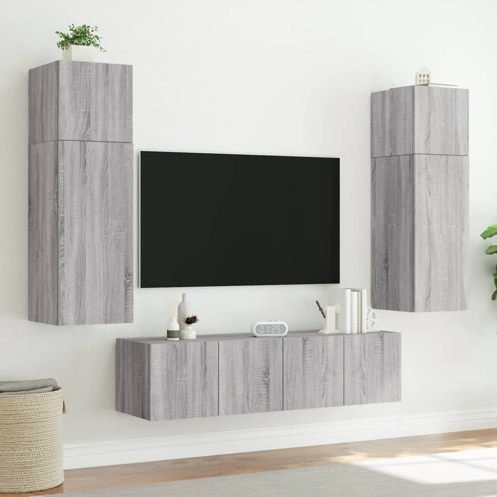 Mobile TV a Parete con Luci LED Grigio Sonoma 80x35x41 cm