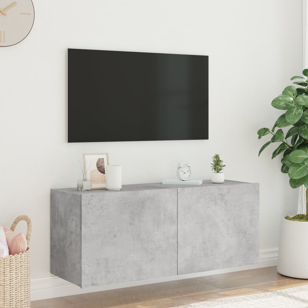 Mobile TV a Parete con Luci LED Grigio Cemento 100x35x41 cm