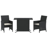 Set da Bistrò 3 pz con Cuscini Nero in Polyrattan