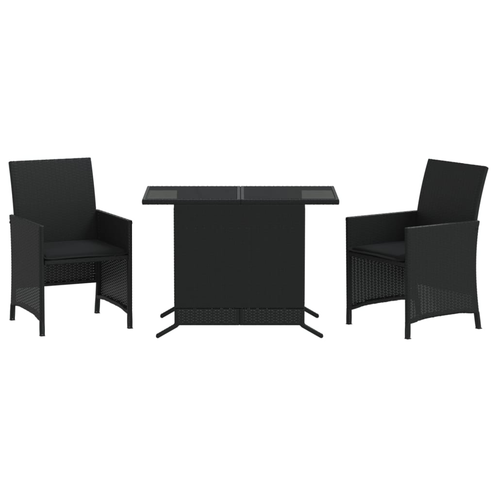 Set da Bistrò 3 pz con Cuscini Nero in Polyrattan