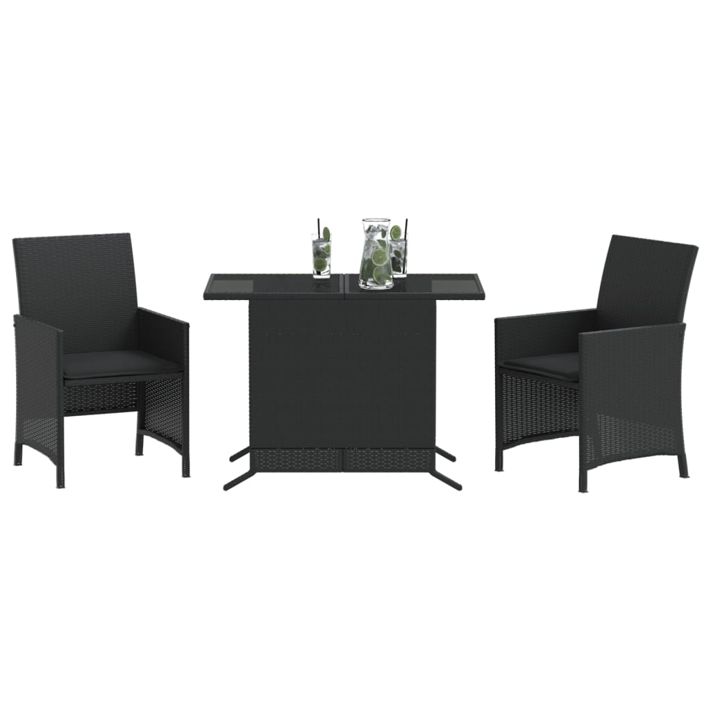 Set da Bistrò 3 pz con Cuscini Nero in Polyrattan