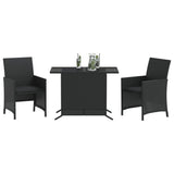 Set da Bistrò 3 pz con Cuscini Nero in Polyrattan