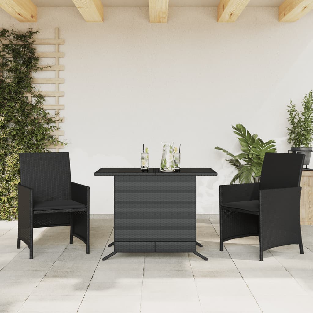 Set da Bistrò 3 pz con Cuscini Nero in Polyrattan