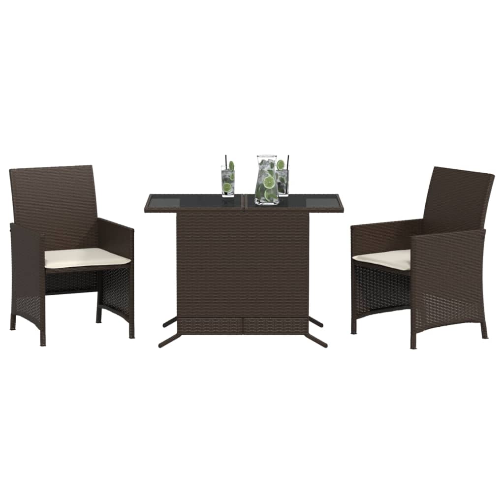 Set Bistrò 3 pz con Cuscini Marrone in Polyrattan