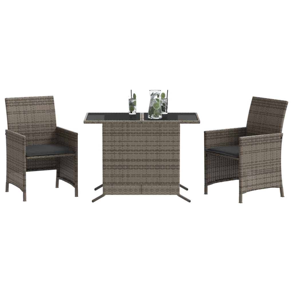 Set da Bistrò 3 pz con Cuscini Grigio in Polyrattan