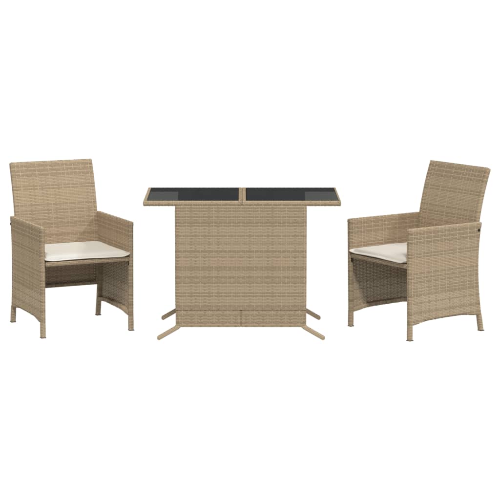 Set da Bistrò 3 pz con Cuscini Beige in Polyrattan