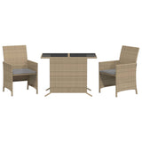 Set da Bistrò 3 pz con Cuscini Beige Misto in Polyrattan