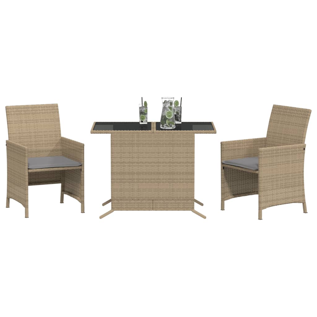 Set da Bistrò 3 pz con Cuscini Beige Misto in Polyrattan