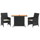 Set da Bistrò 3 pz con Cuscini Nero in Polyrattan