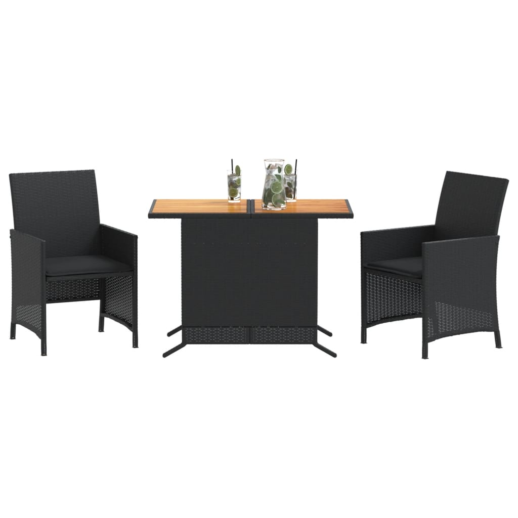 Set da Bistrò 3 pz con Cuscini Nero in Polyrattan