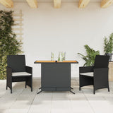 Set da Bistrò 3 pz con Cuscini Nero in Polyrattan