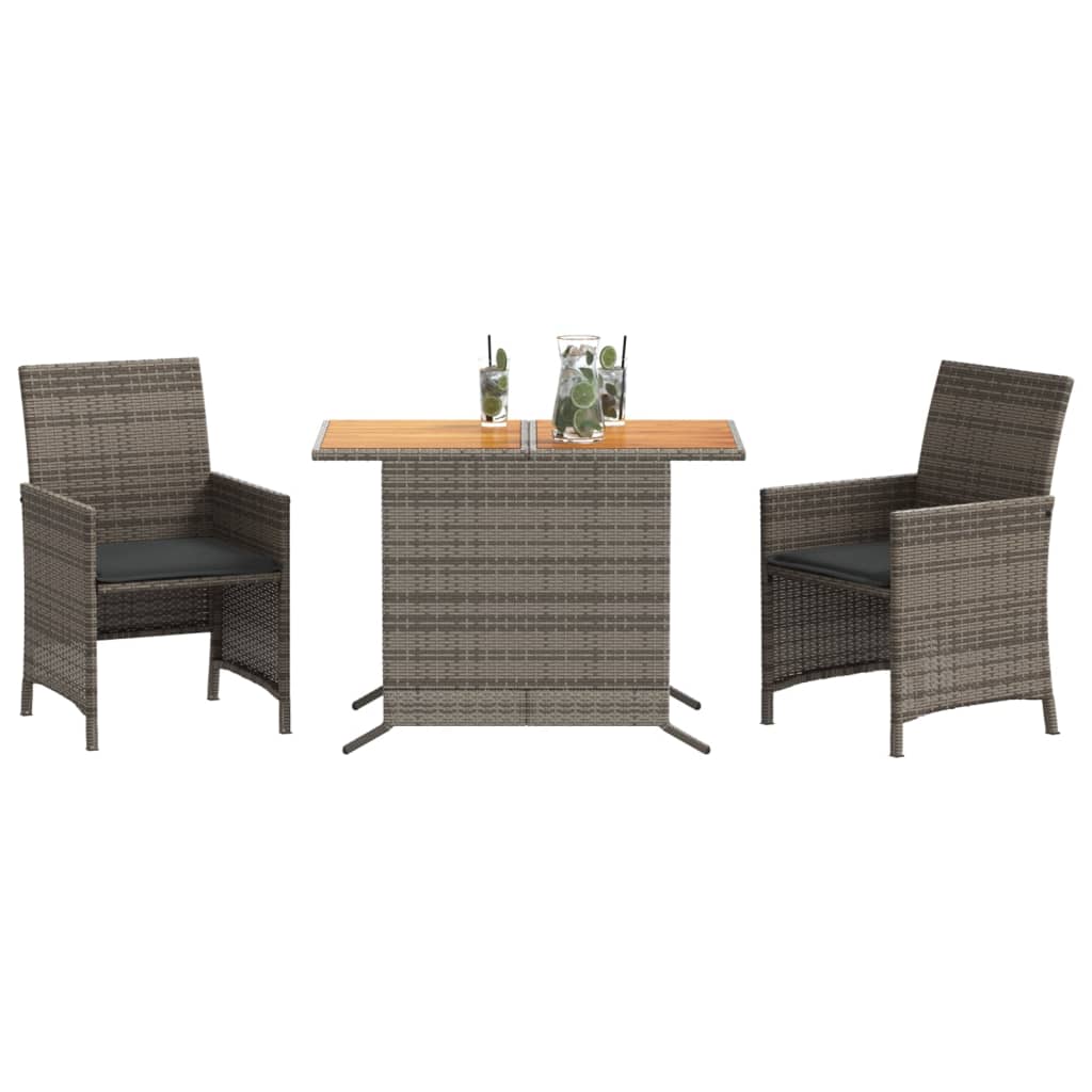 Set da Bistrò 3 pz con Cuscini Grigio in Polyrattan