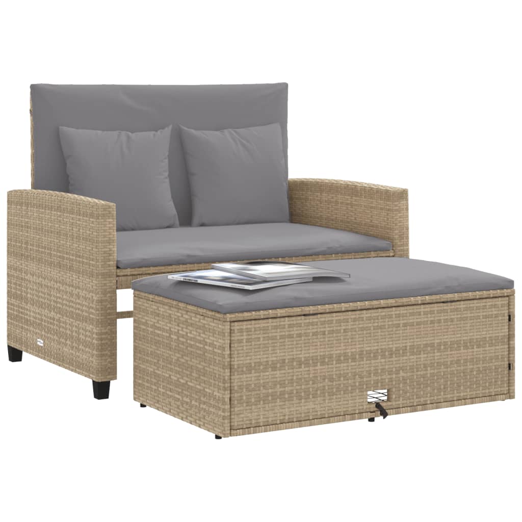 Divano da Giardino con Cuscini a 2 Posti Beige in Polyrattan