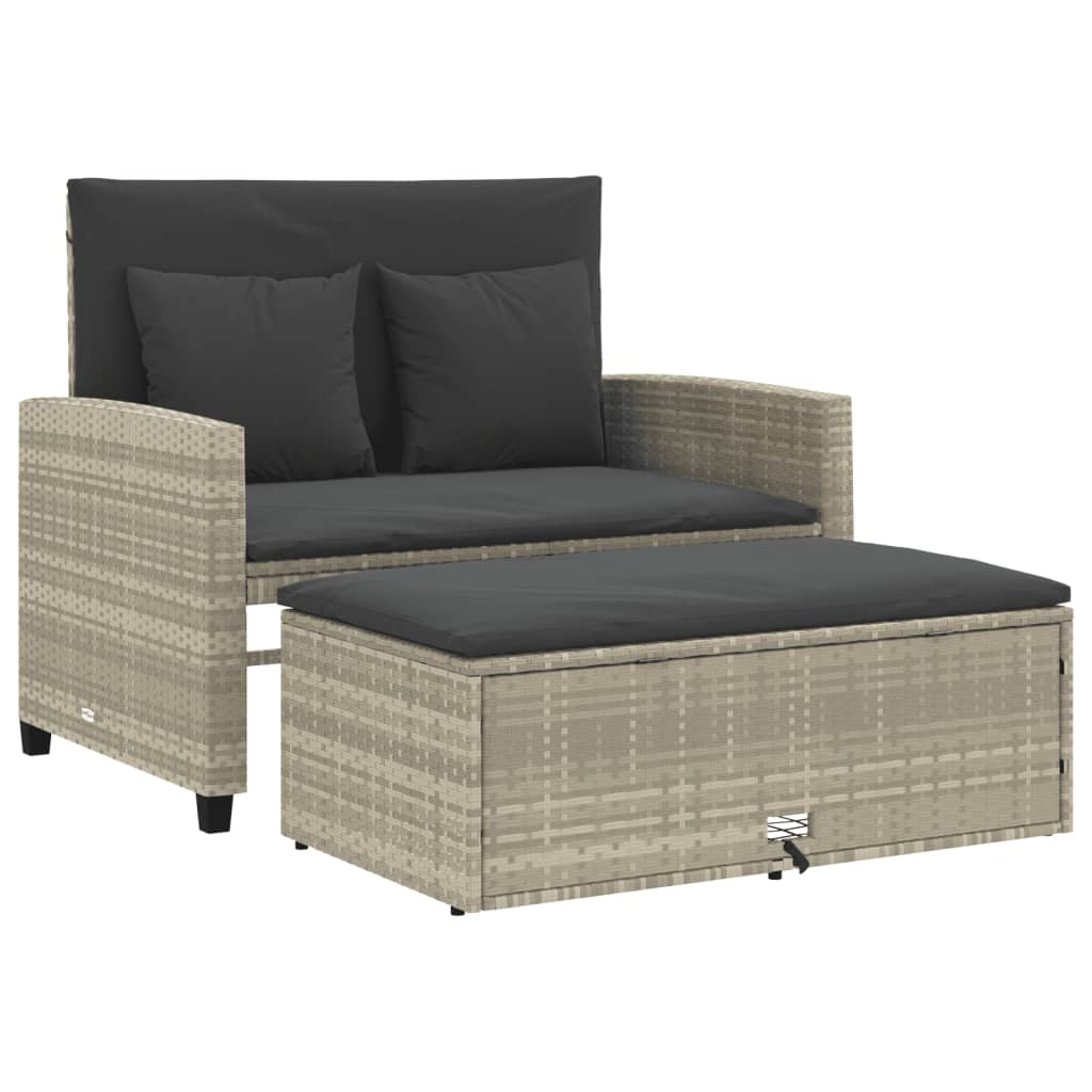 Divano da Giardino con Cuscini 2 Posti Grigio Chiaro Polyrattan