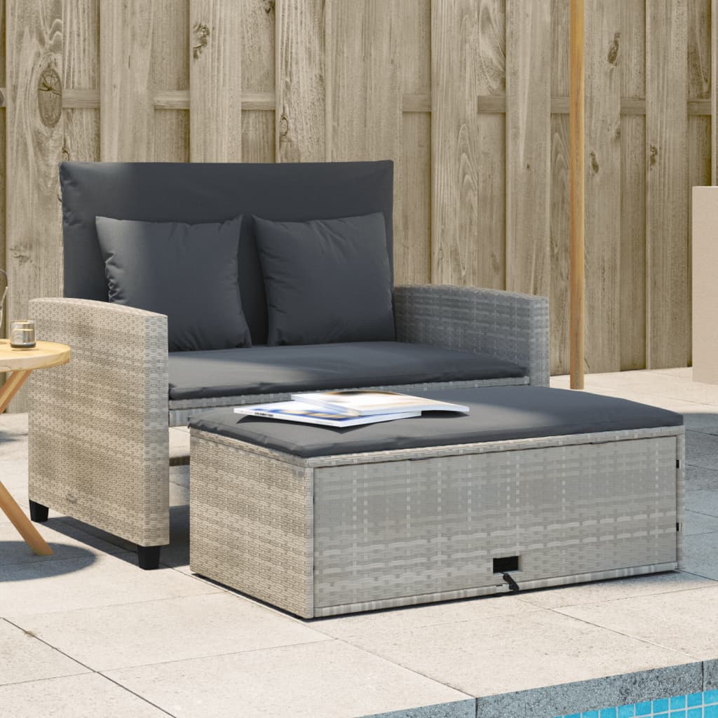 Divano da Giardino con Cuscini 2 Posti Grigio Chiaro Polyrattan