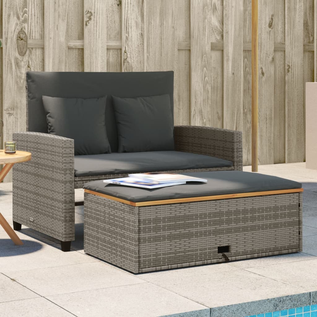 Divano Giardino con Cuscini 2 Posti Grigio in Polyrattan Acacia