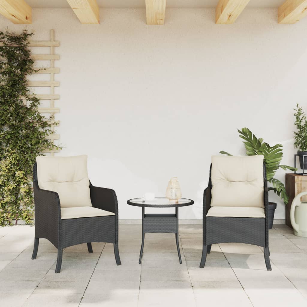 Sedie da Giardino con Cuscini 2 pz Nere in Polyrattan