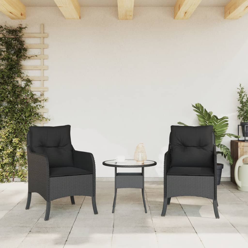 Sedie da Giardino con Cuscini 2 pz Nere in Polyrattan