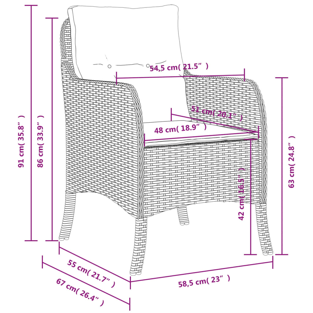 Sedie da Giardino con Cuscini 2 pz Marroni in Polyrattan